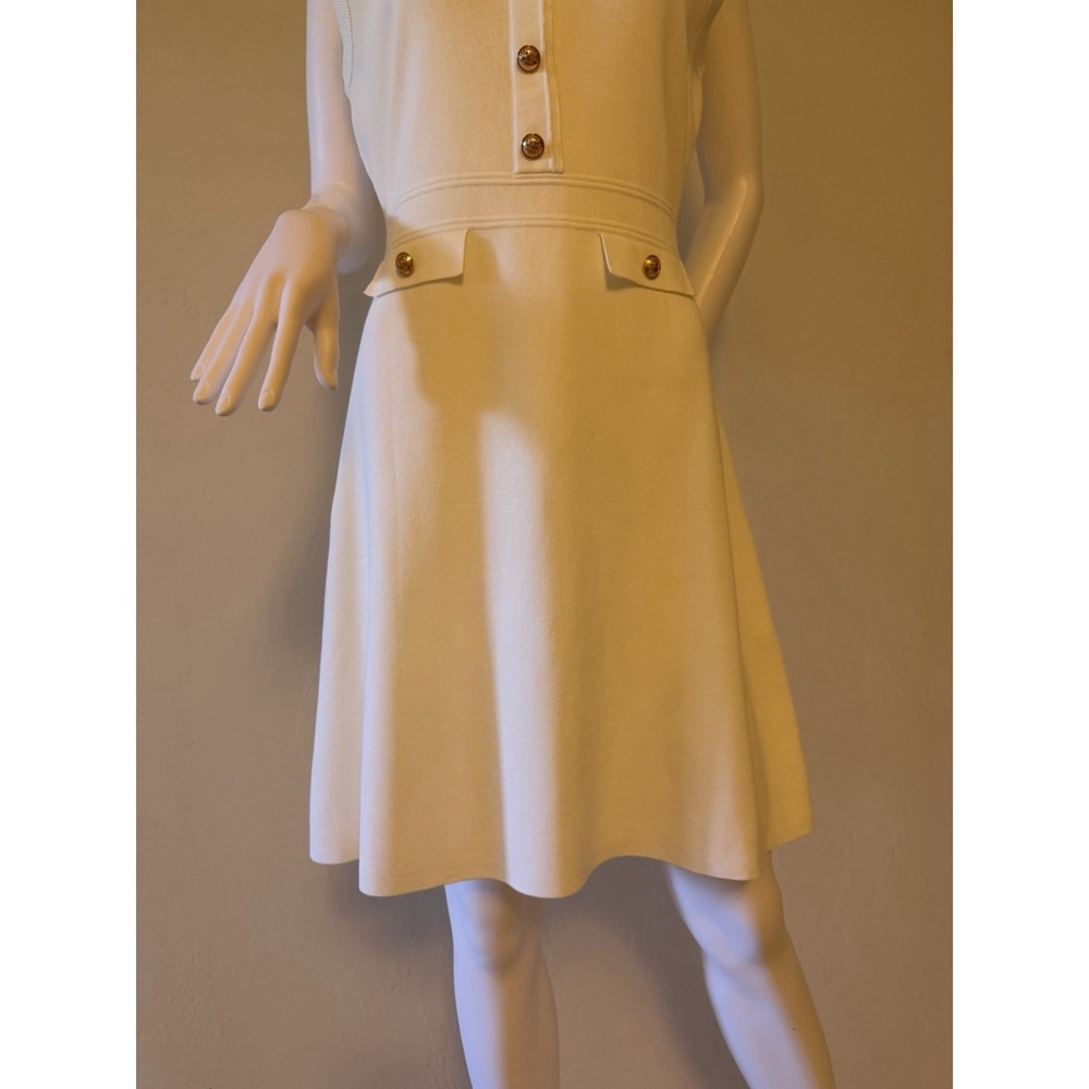 MEROKEETY Women's White Knit Sleeveless Sweater Dress With Golden Buttons Size S - Picture 4 of 16